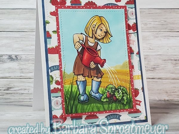Girl Watering Strawberries